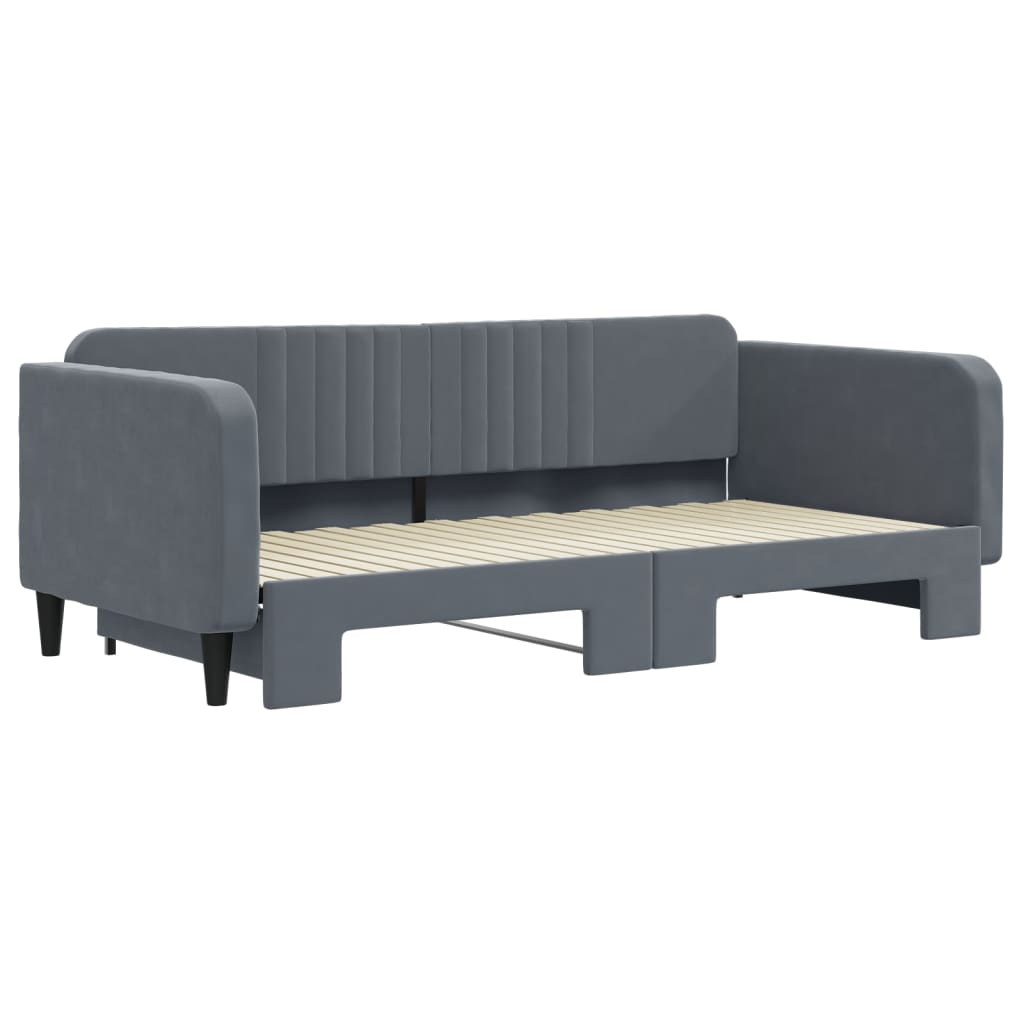 Slaapbank met onderschuifbed 100x200 cm fluweel donkergrijs is nu te koop bij PeponiXL, paradijselijk wonen!