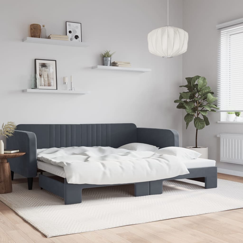 Slaapbank met onderschuifbed 100x200 cm fluweel donkergrijs is nu te koop bij PeponiXL, paradijselijk wonen!