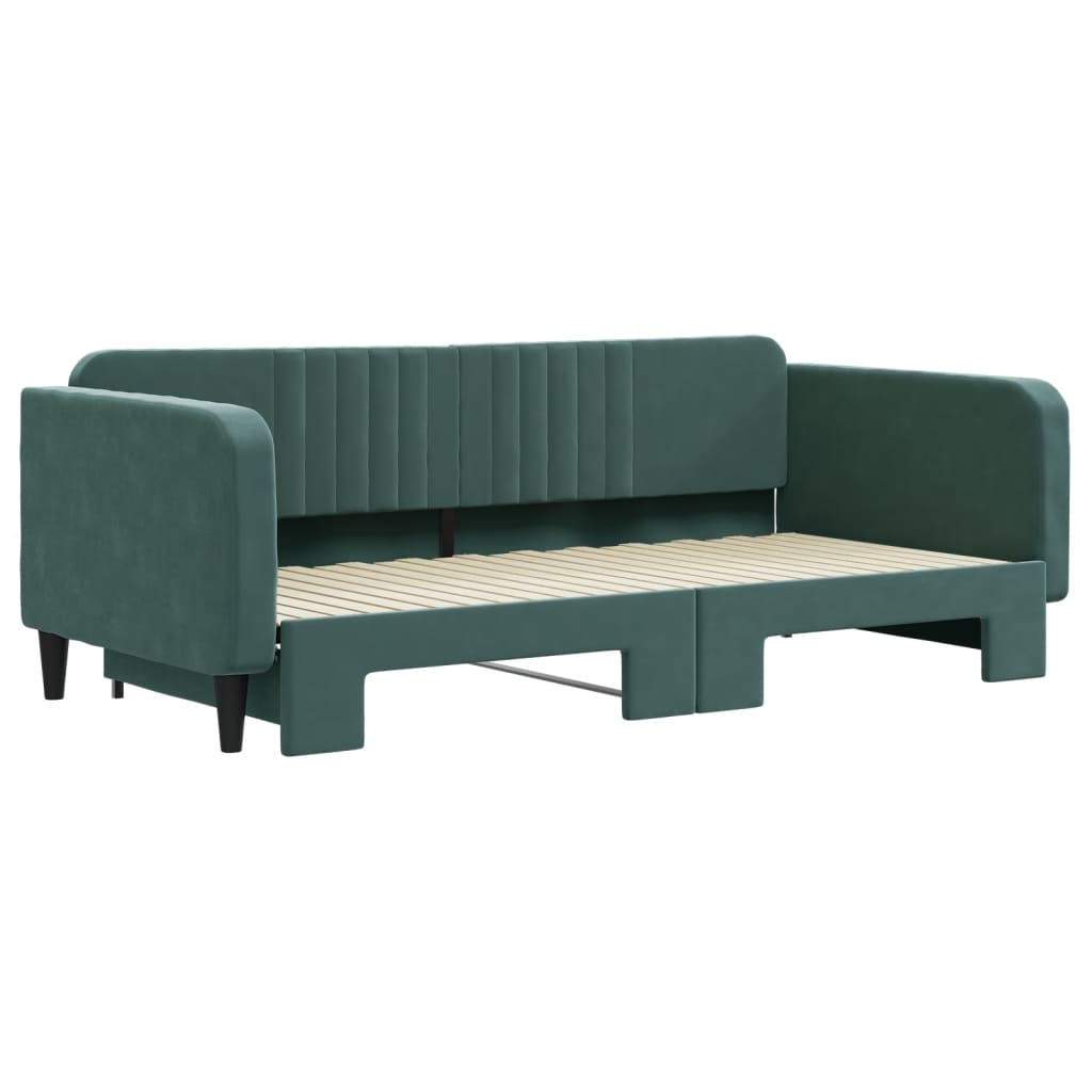 Slaapbank met onderschuifbed 100x200 cm fluweel donkergroen is nu te koop bij PeponiXL, paradijselijk wonen!