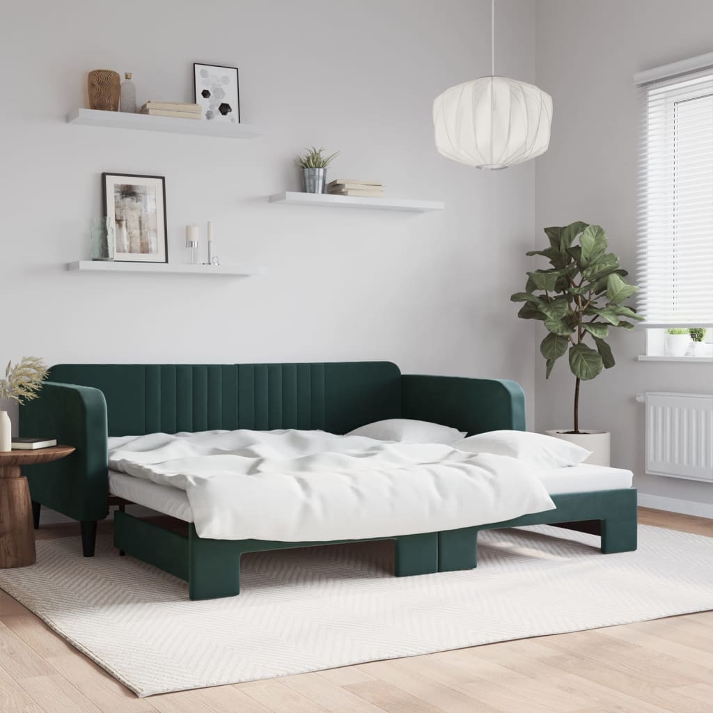 Slaapbank met onderschuifbed 100x200 cm fluweel donkergroen is nu te koop bij PeponiXL, paradijselijk wonen!