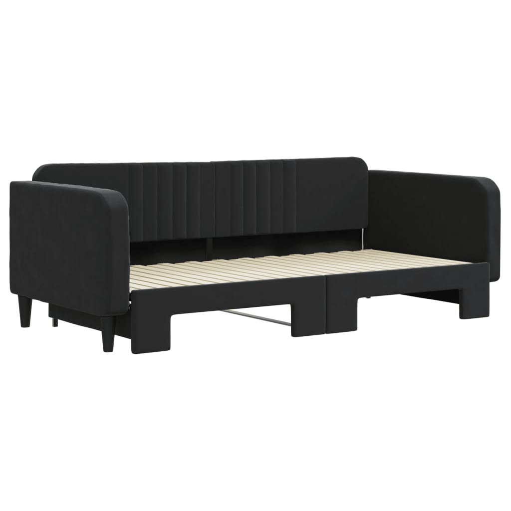 Slaapbank met onderschuifbed 100x200 cm fluweel zwart is nu te koop bij PeponiXL, paradijselijk wonen!