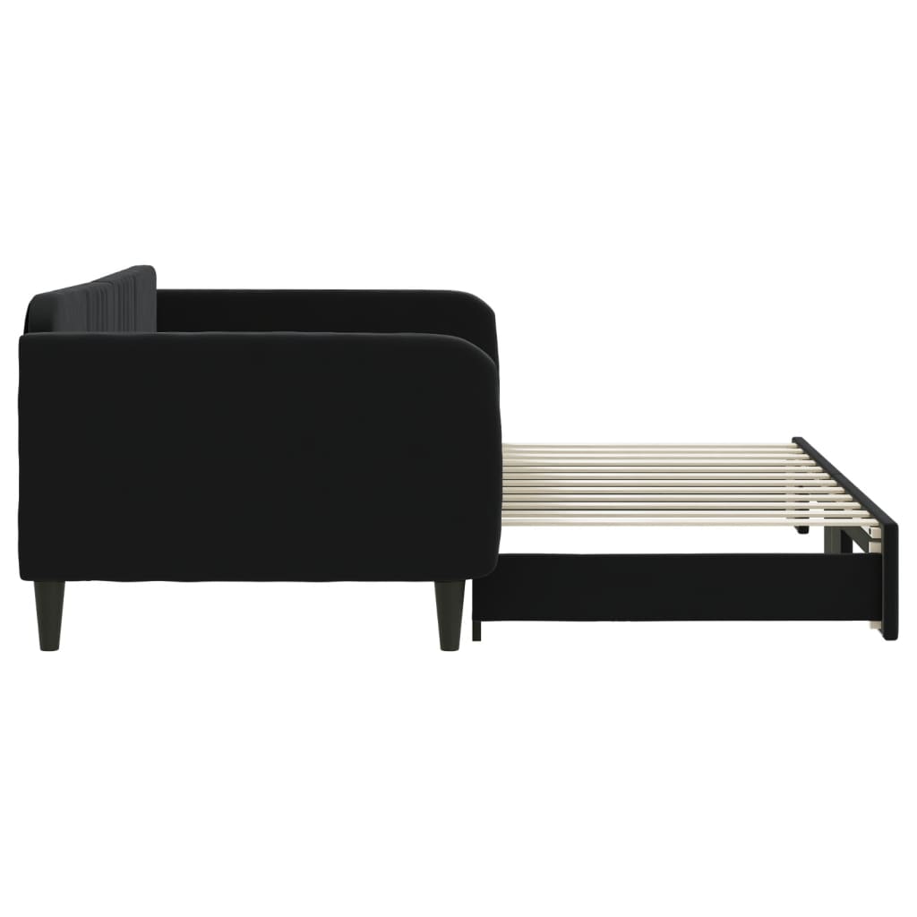 Slaapbank met onderschuifbed 100x200 cm fluweel zwart is nu te koop bij PeponiXL, paradijselijk wonen!