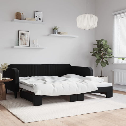 Slaapbank met onderschuifbed 100x200 cm fluweel zwart is nu te koop bij PeponiXL, paradijselijk wonen!
