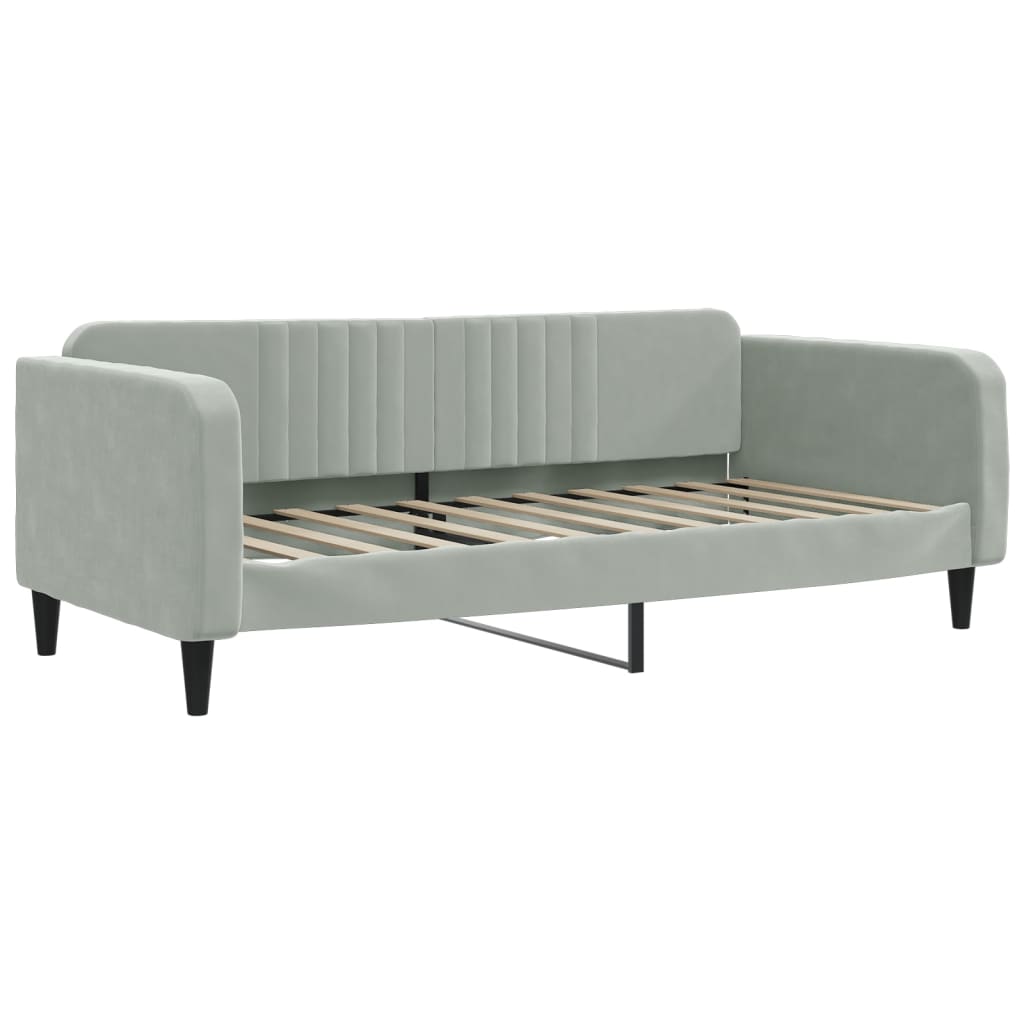 Slaapbank met onderschuifbed 90x190 cm fluweel lichtgrijs is nu te koop bij PeponiXL, paradijselijk wonen!