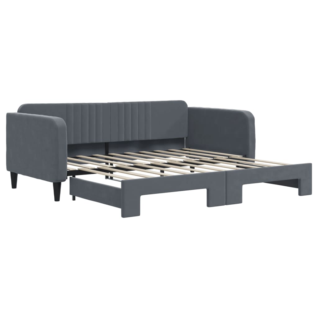 Slaapbank met onderschuifbed 90x190 cm fluweel donkergrijs is nu te koop bij PeponiXL, paradijselijk wonen!