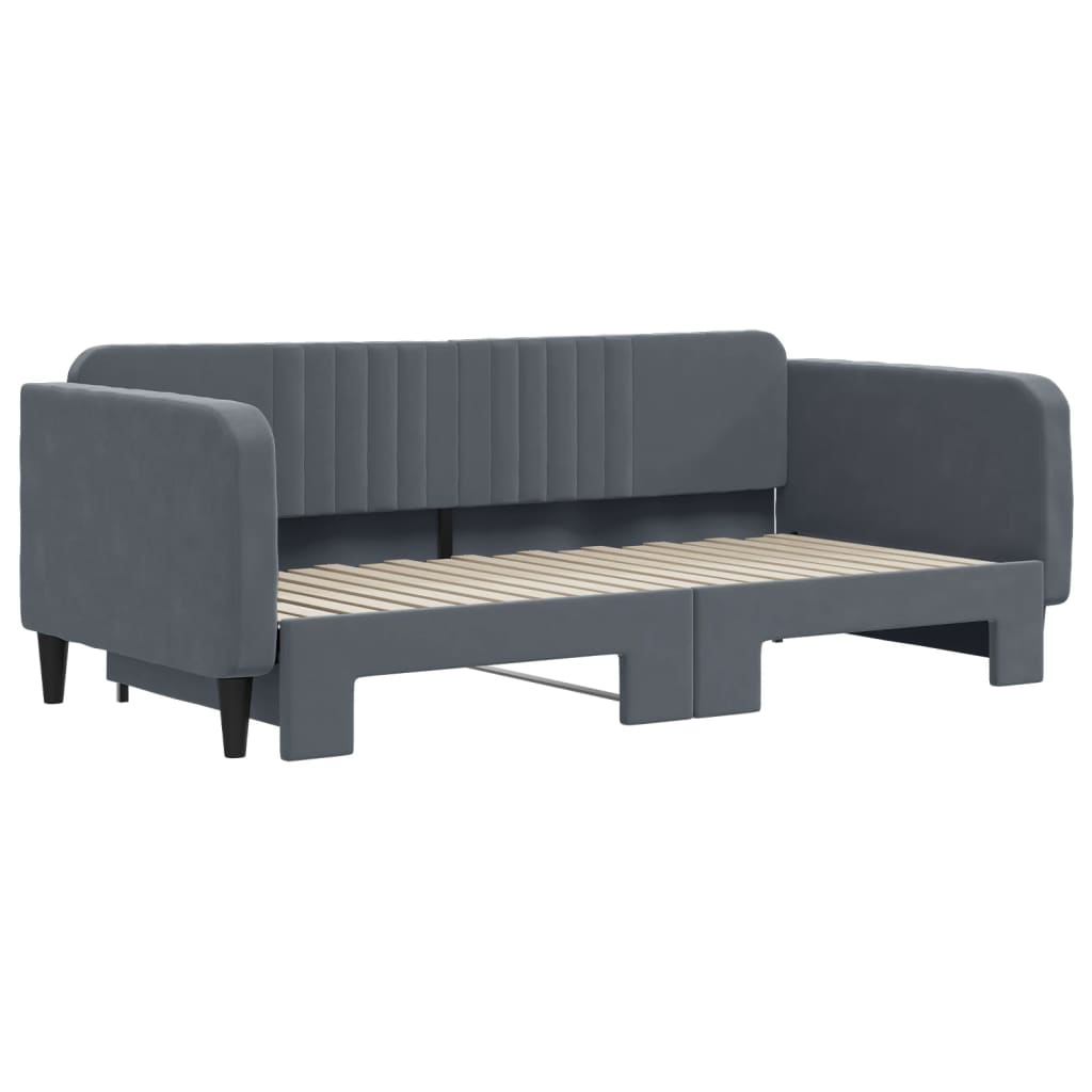 Slaapbank met onderschuifbed 90x190 cm fluweel donkergrijs is nu te koop bij PeponiXL, paradijselijk wonen!