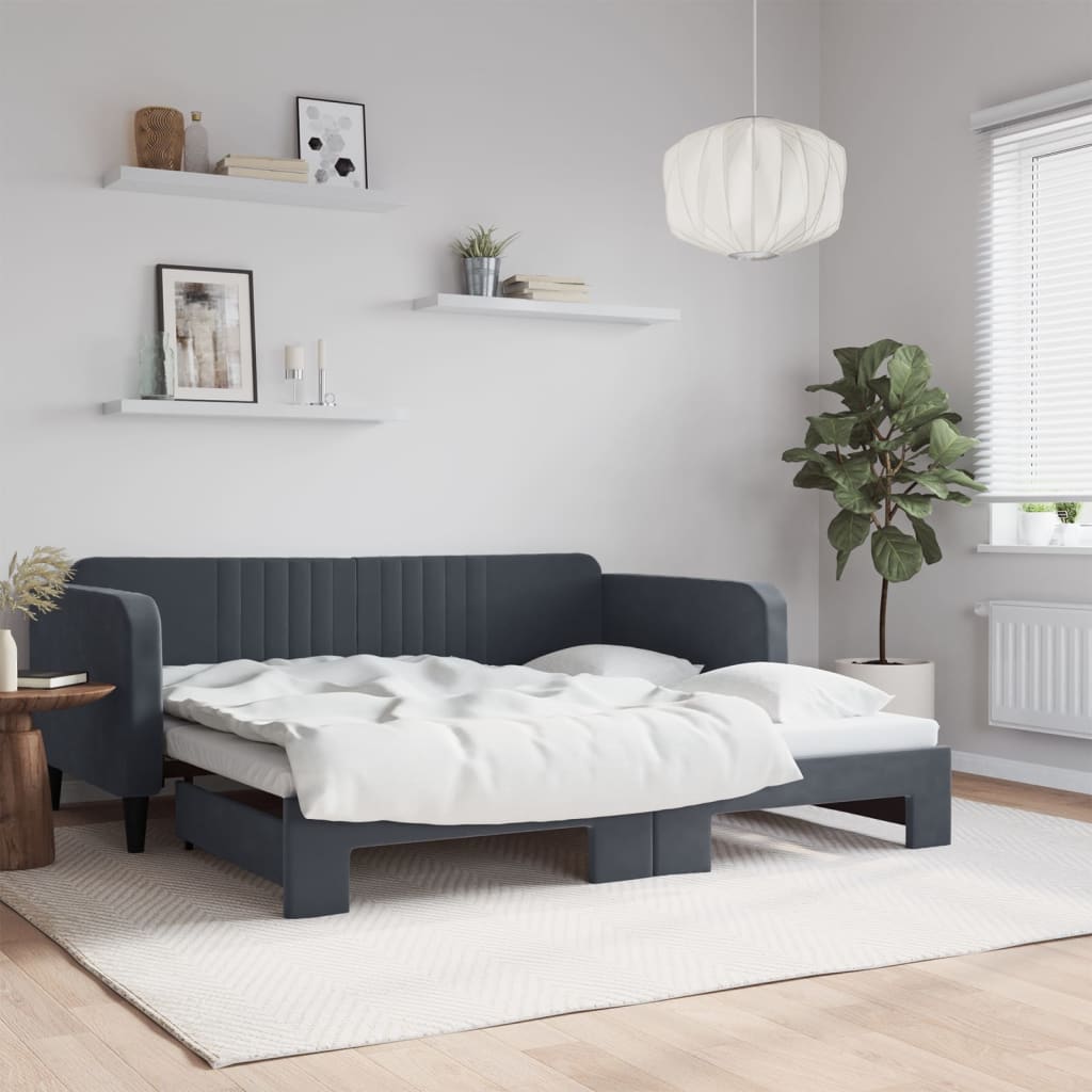 Slaapbank met onderschuifbed 90x190 cm fluweel donkergrijs is nu te koop bij PeponiXL, paradijselijk wonen!