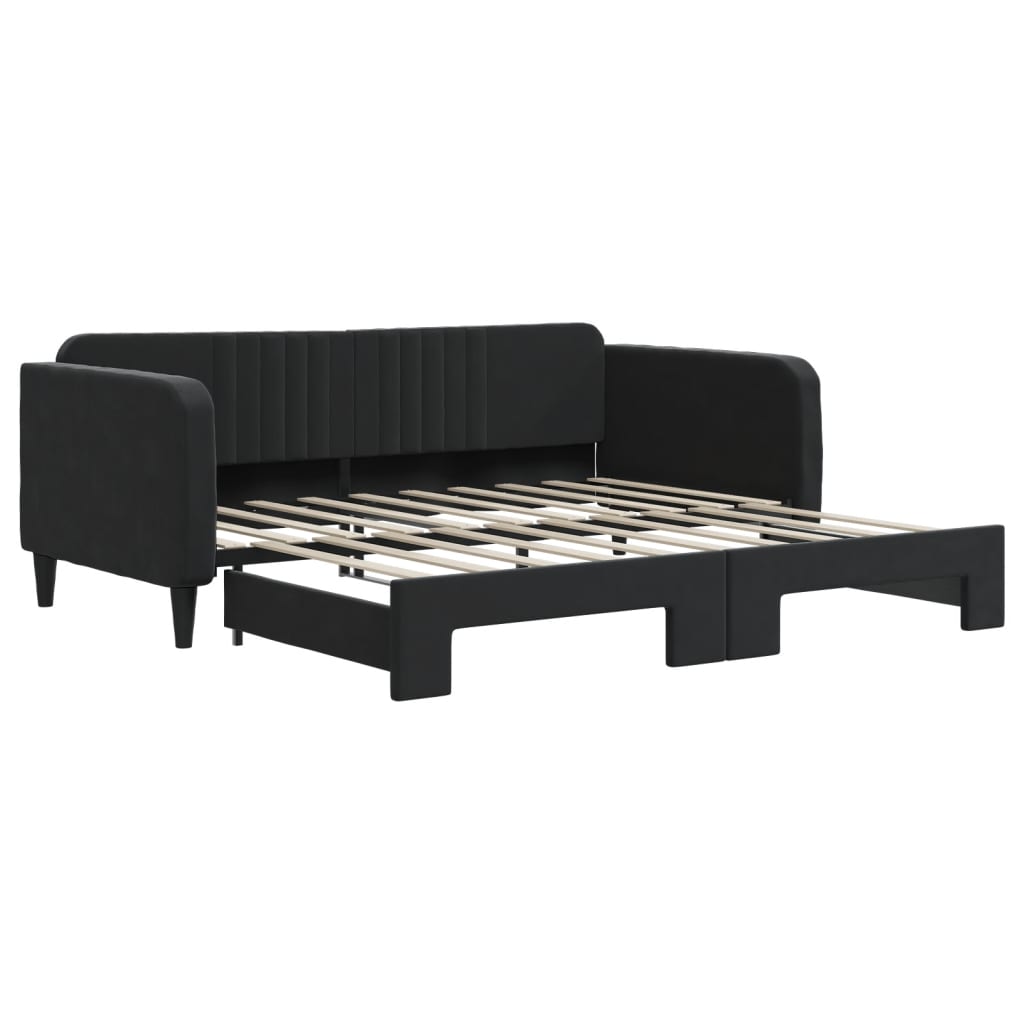 Slaapbank met onderschuifbed 90x190 cm fluweel zwart is nu te koop bij PeponiXL, paradijselijk wonen!