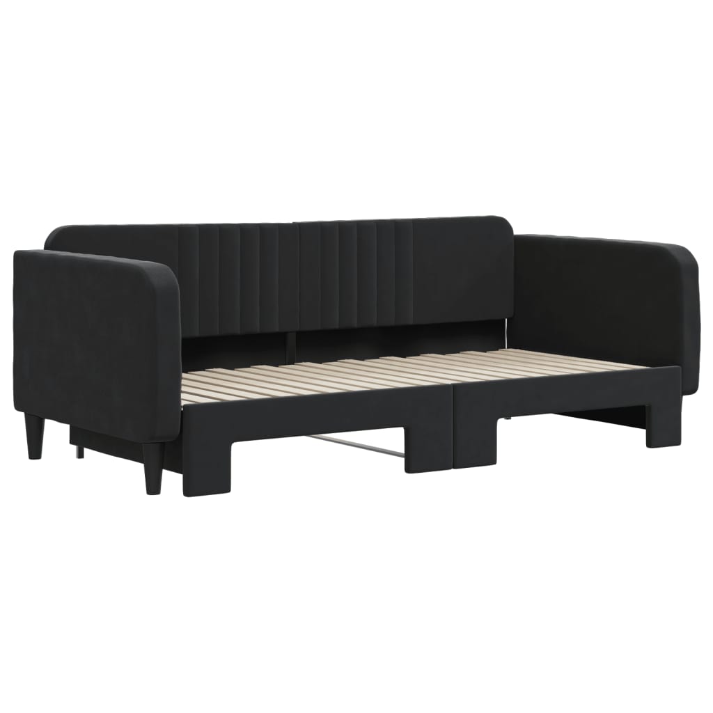 Slaapbank met onderschuifbed 90x190 cm fluweel zwart is nu te koop bij PeponiXL, paradijselijk wonen!