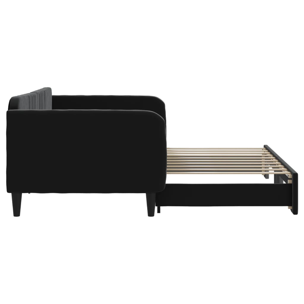 Slaapbank met onderschuifbed 90x190 cm fluweel zwart is nu te koop bij PeponiXL, paradijselijk wonen!