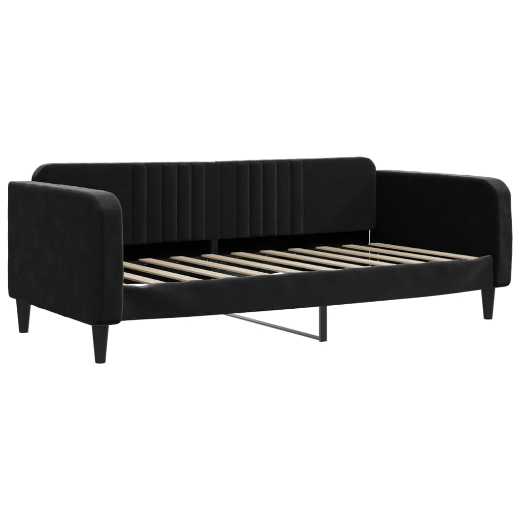 Slaapbank met onderschuifbed 90x190 cm fluweel zwart is nu te koop bij PeponiXL, paradijselijk wonen!