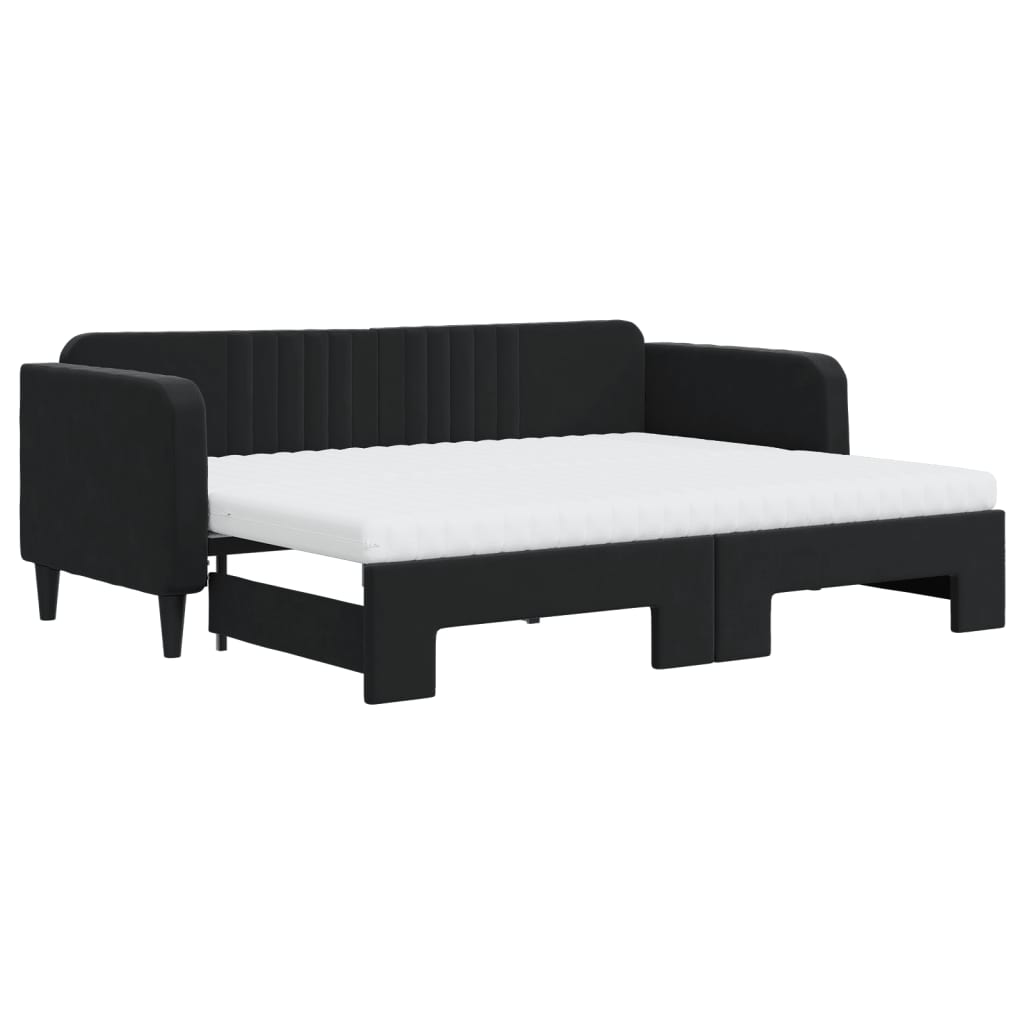 Slaapbank onderschuifbed en matrassen 80x200 cm fluweel zwart is nu te koop bij PeponiXL, paradijselijk wonen!