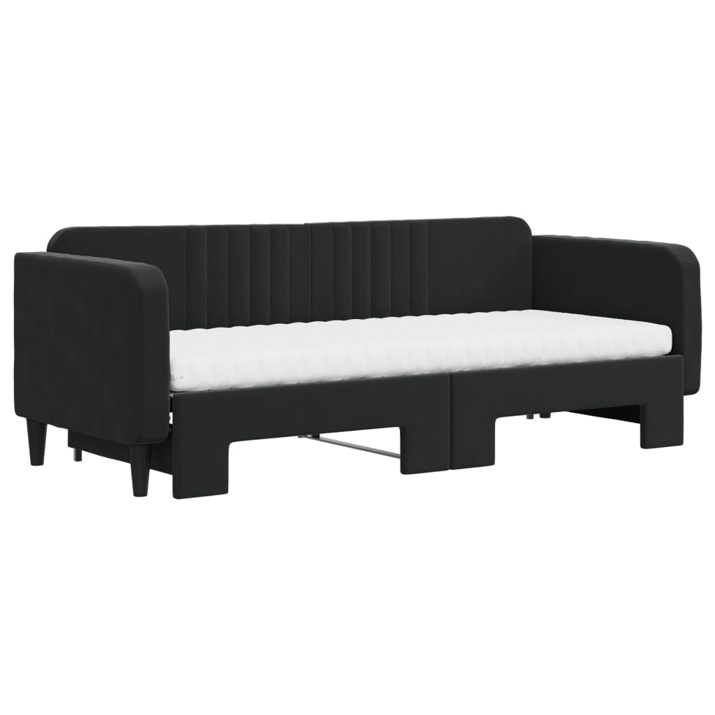 Slaapbank onderschuifbed en matrassen 80x200 cm fluweel zwart is nu te koop bij PeponiXL, paradijselijk wonen!