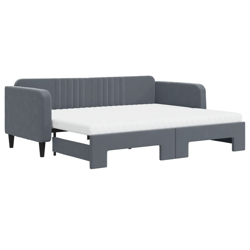 Slaapbank onderschuifbed matrassen 90x200cm fluweel donkergrijs is nu te koop bij PeponiXL, paradijselijk wonen!
