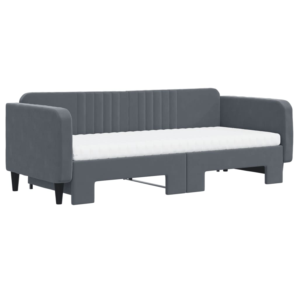 Slaapbank onderschuifbed matrassen 90x200cm fluweel donkergrijs is nu te koop bij PeponiXL, paradijselijk wonen!