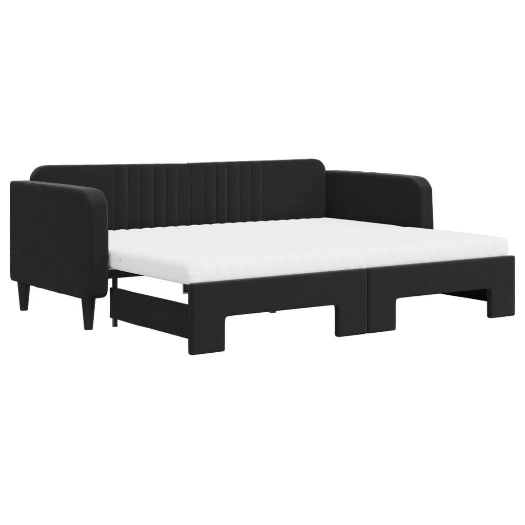 Slaapbank onderschuifbed en matrassen 90x200 cm fluweel zwart is nu te koop bij PeponiXL, paradijselijk wonen!