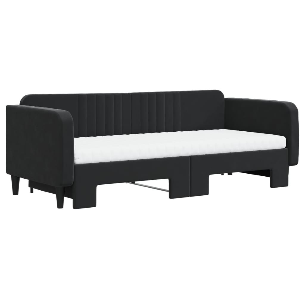 Slaapbank onderschuifbed en matrassen 90x200 cm fluweel zwart is nu te koop bij PeponiXL, paradijselijk wonen!