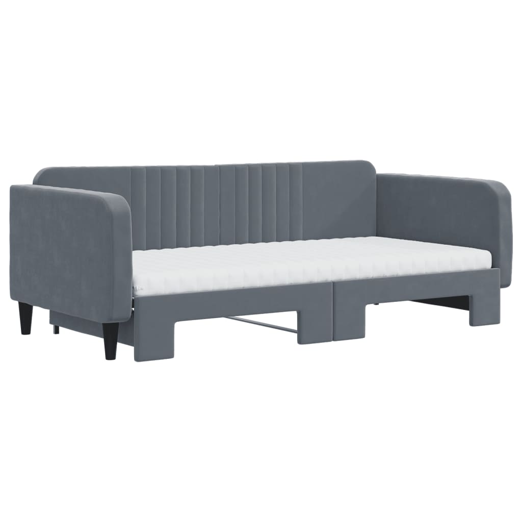 Slaapbank onderschuifbed matrassen 100x200cm fluweeldonkergrijs is nu te koop bij PeponiXL, paradijselijk wonen!