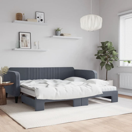 Slaapbank onderschuifbed matrassen 100x200cm fluweeldonkergrijs is nu te koop bij PeponiXL, paradijselijk wonen!