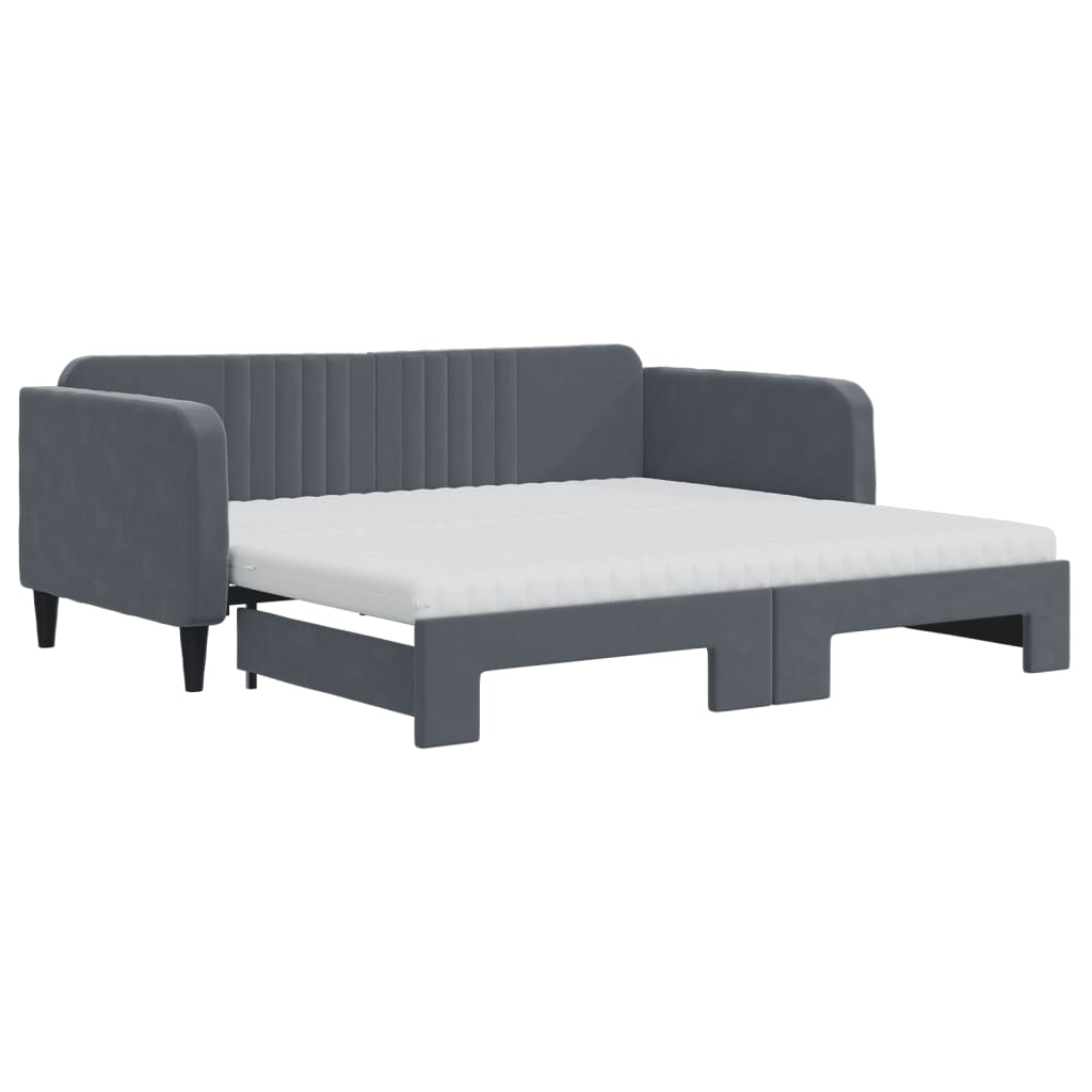 Slaapbank onderschuifbed matrassen 90x190cm fluweel donkergrijs is nu te koop bij PeponiXL, paradijselijk wonen!