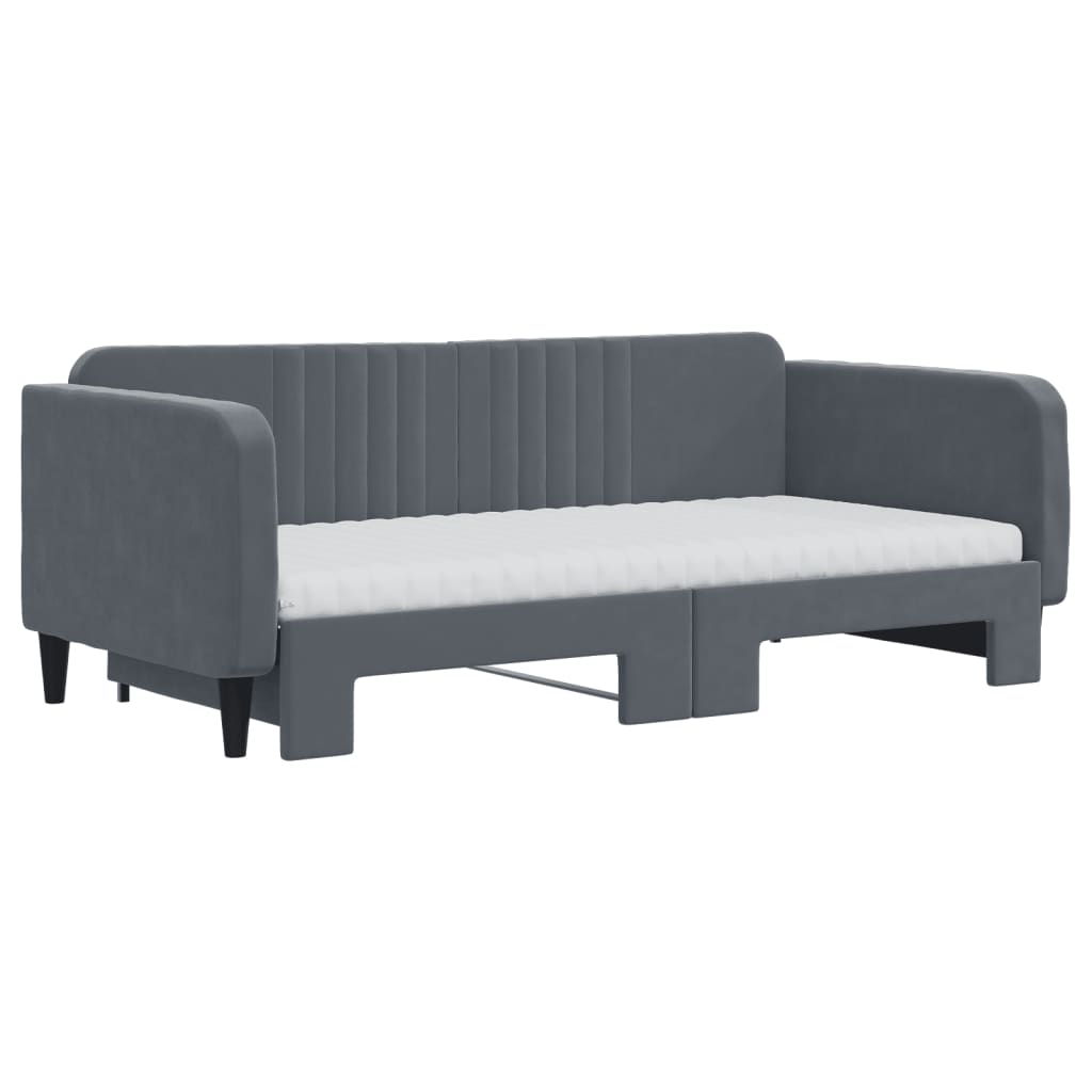 Slaapbank onderschuifbed matrassen 90x190cm fluweel donkergrijs is nu te koop bij PeponiXL, paradijselijk wonen!
