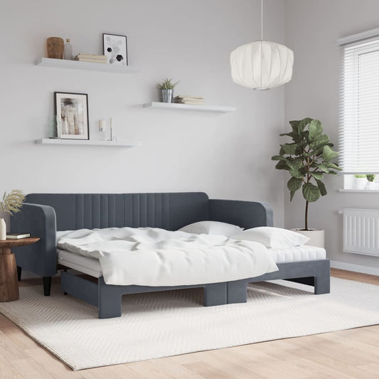 Slaapbank onderschuifbed matrassen 90x190cm fluweel donkergrijs is nu te koop bij PeponiXL, paradijselijk wonen!