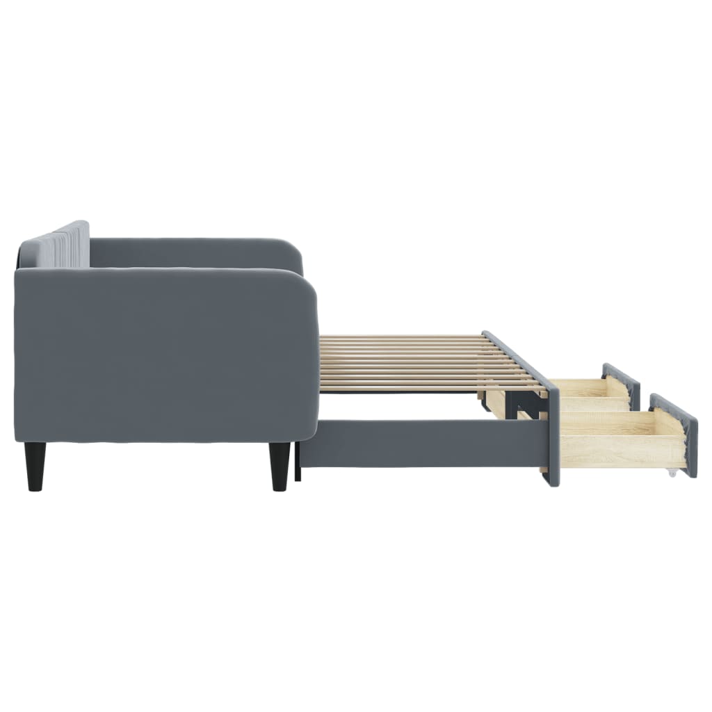 Slaapbank onderschuifbed en lades 90x200 cm fluweel donkergrijs is nu te koop bij PeponiXL, paradijselijk wonen!