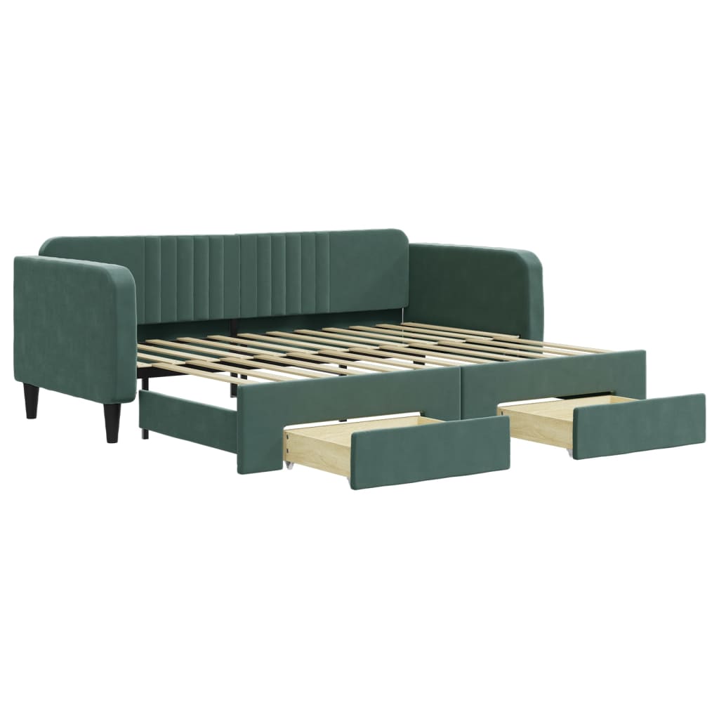 Slaapbank onderschuifbed en lades 90x200 cm fluweel donkergroen is nu te koop bij PeponiXL, paradijselijk wonen!