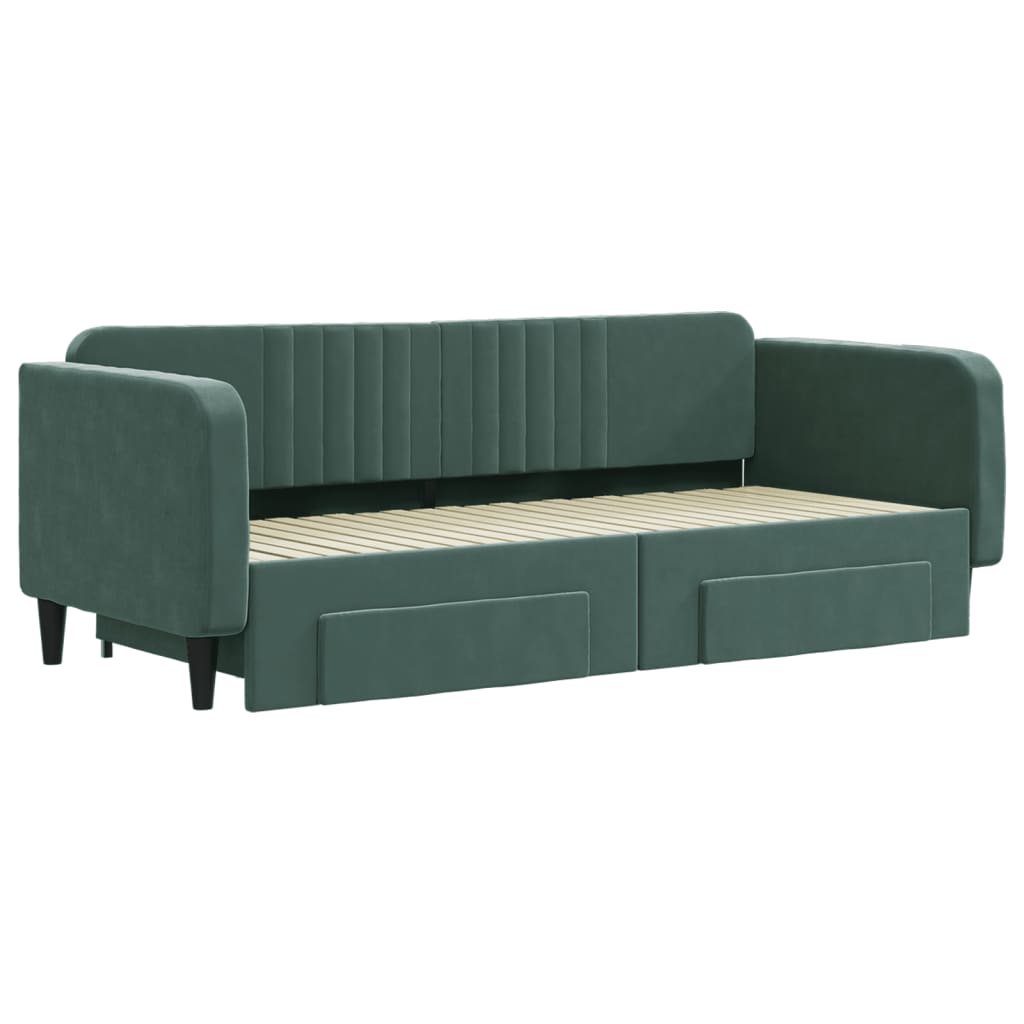 Slaapbank onderschuifbed en lades 90x200 cm fluweel donkergroen is nu te koop bij PeponiXL, paradijselijk wonen!