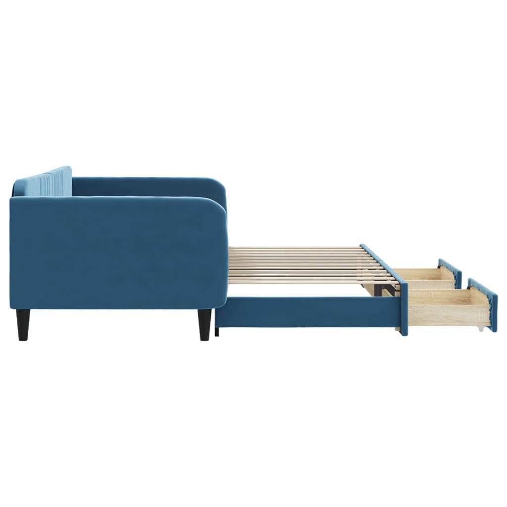 Slaapbank met onderschuifbed en lades 100x200 cm fluweel blauw is nu te koop bij PeponiXL, paradijselijk wonen!