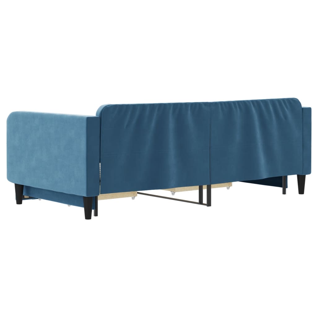 Slaapbank met onderschuifbed en lades 100x200 cm fluweel blauw is nu te koop bij PeponiXL, paradijselijk wonen!