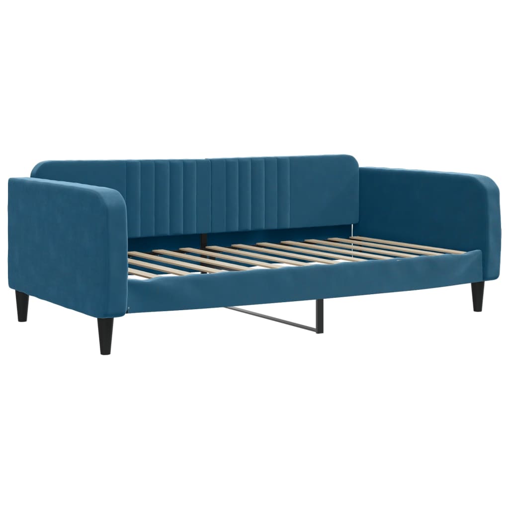 Slaapbank met onderschuifbed en lades 100x200 cm fluweel blauw is nu te koop bij PeponiXL, paradijselijk wonen!