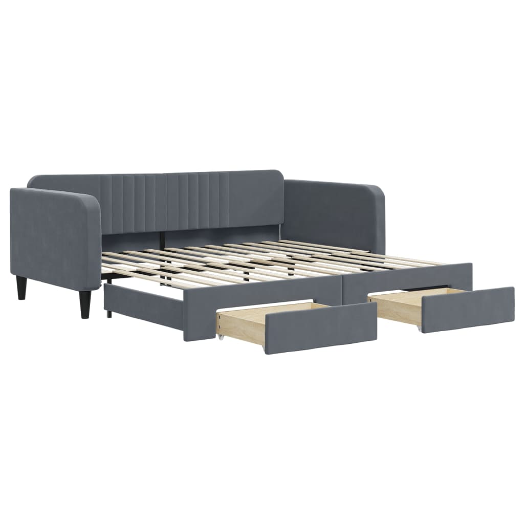 Slaapbank onderschuifbed lades 100x200 cm fluweel donkergrijs is nu te koop bij PeponiXL, paradijselijk wonen!