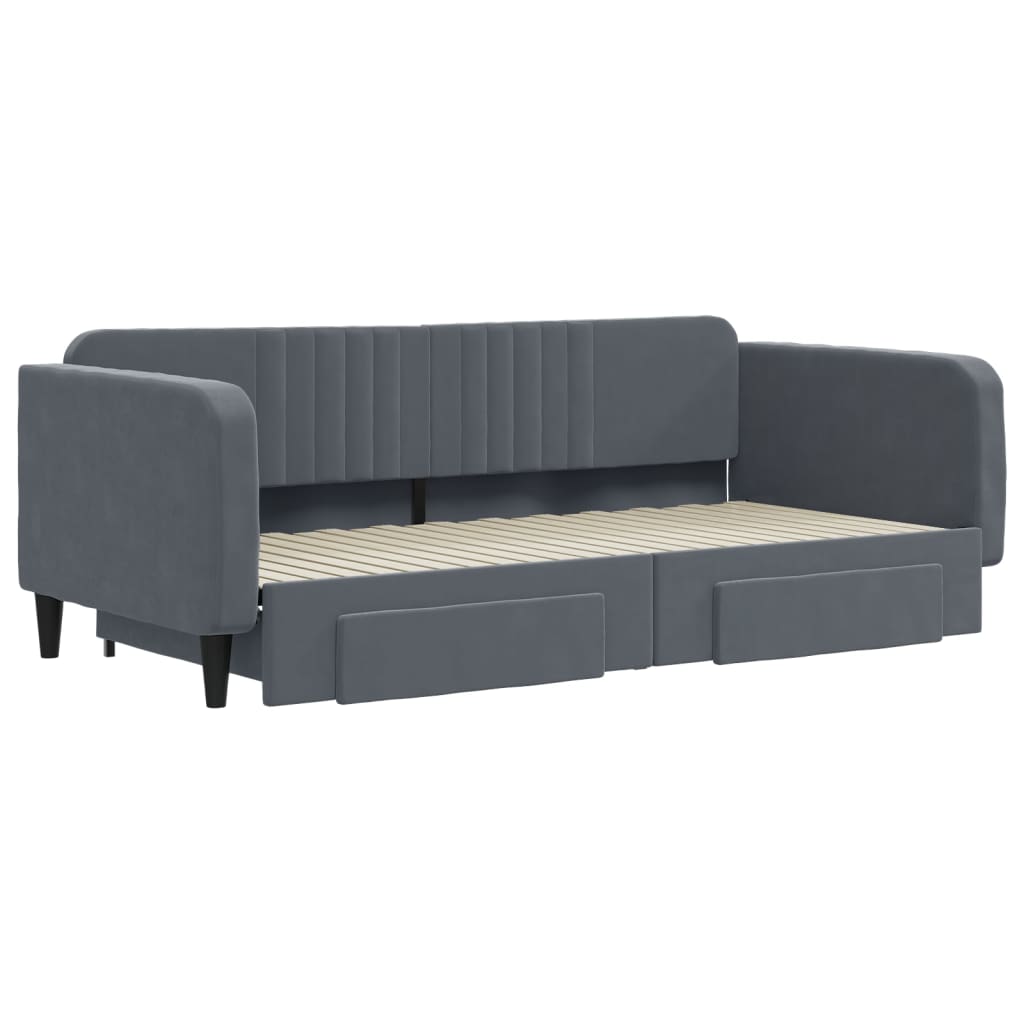 Slaapbank onderschuifbed lades 100x200 cm fluweel donkergrijs is nu te koop bij PeponiXL, paradijselijk wonen!