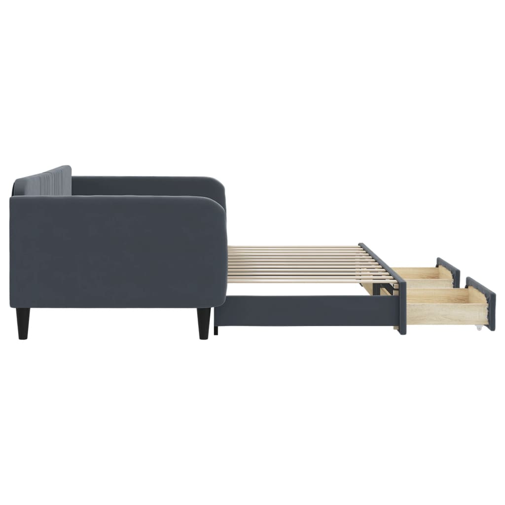 Slaapbank onderschuifbed lades 100x200 cm fluweel donkergrijs is nu te koop bij PeponiXL, paradijselijk wonen!