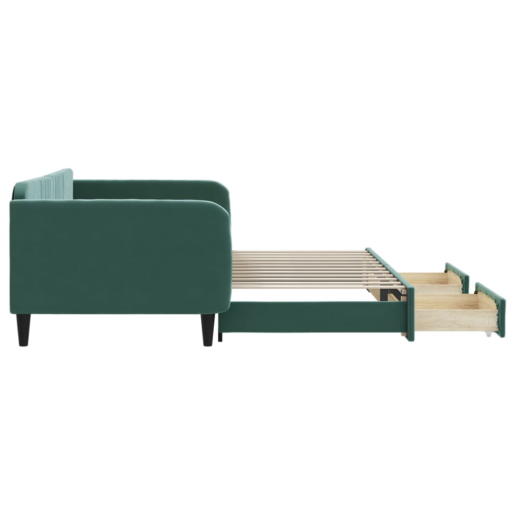 Slaapbank onderschuifbed lades 100x200 cm fluweel donkergroen is nu te koop bij PeponiXL, paradijselijk wonen!