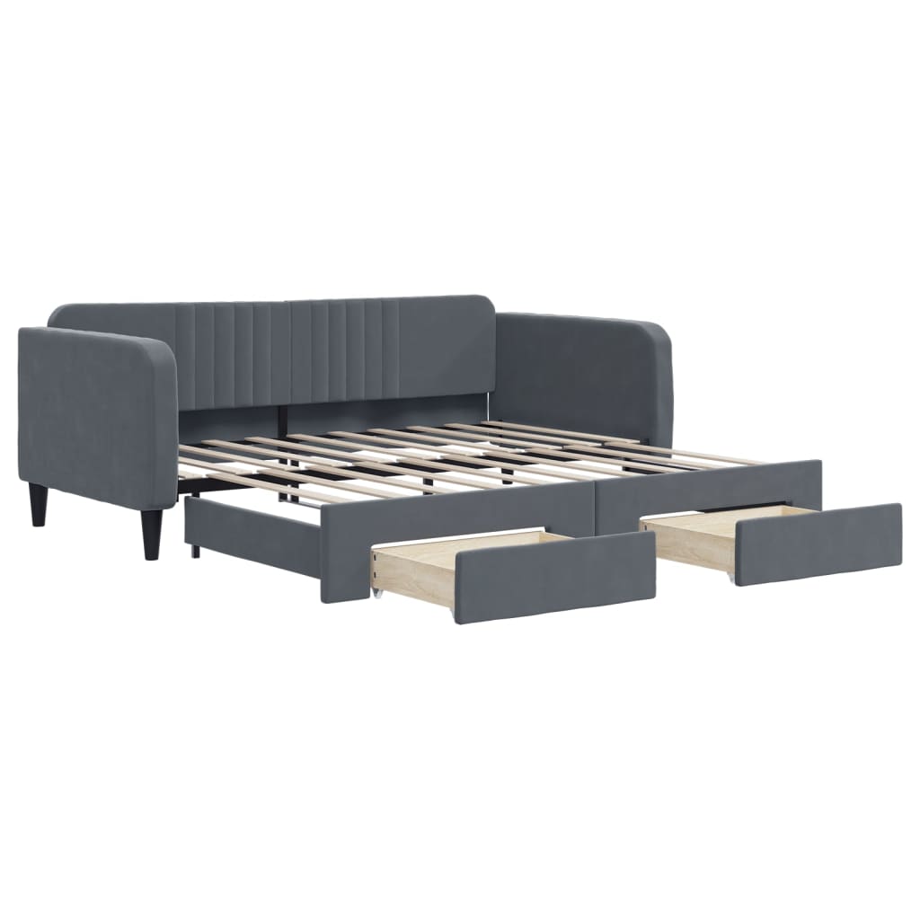 Slaapbank onderschuifbed en lades 90x190 cm fluweel donkergrijs is nu te koop bij PeponiXL, paradijselijk wonen!