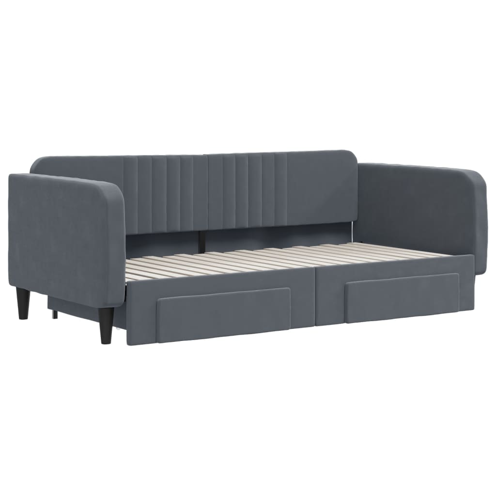 Slaapbank onderschuifbed en lades 90x190 cm fluweel donkergrijs is nu te koop bij PeponiXL, paradijselijk wonen!