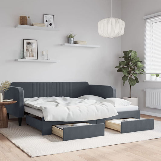 Slaapbank onderschuifbed en lades 90x190 cm fluweel donkergrijs is nu te koop bij PeponiXL, paradijselijk wonen!