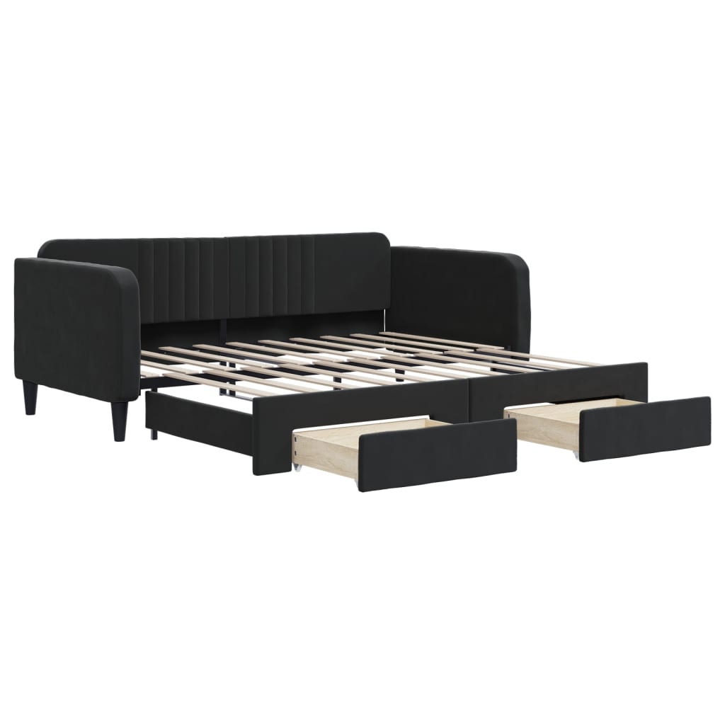 Slaapbank met onderschuifbed en lades 90x190 cm fluweel zwart is nu te koop bij PeponiXL, paradijselijk wonen!