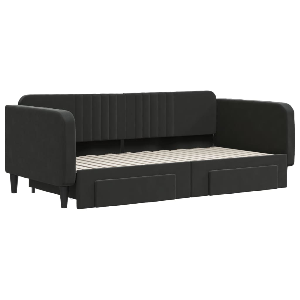 Slaapbank met onderschuifbed en lades 90x190 cm fluweel zwart is nu te koop bij PeponiXL, paradijselijk wonen!