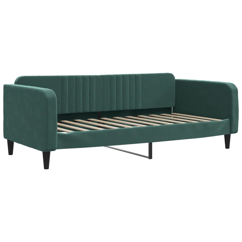 Slaapbank onderschuifbed lades 100x200 cm fluweel donkergroen is nu te koop bij PeponiXL, paradijselijk wonen!