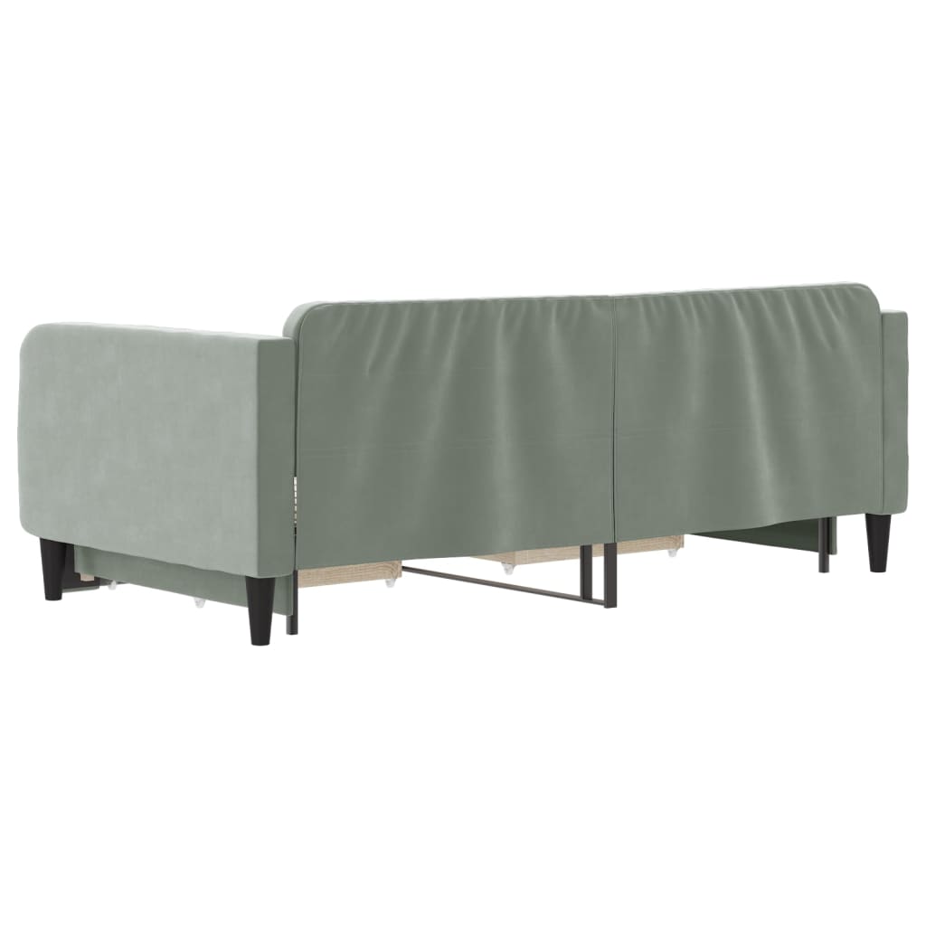 Slaapbank met uitschuifbed lades 100x190 cm fluweel lichtgrijs is nu te koop bij PeponiXL, paradijselijk wonen!