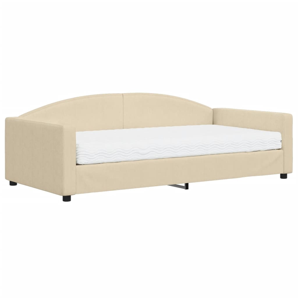 Slaapbank met matras 100x200 cm stof crèmekleurig is nu te koop bij PeponiXL, paradijselijk wonen!