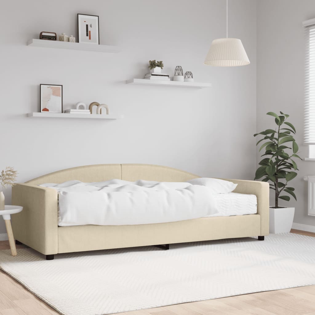 Slaapbank met matras 100x200 cm stof crèmekleurig is nu te koop bij PeponiXL, paradijselijk wonen!