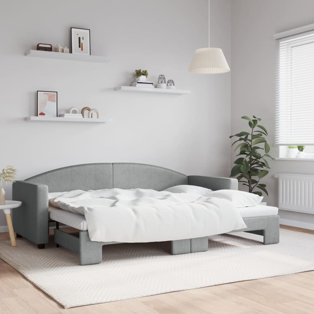 Slaapbank met onderschuifbed 80x200 cm stof lichtgrijs is nu te koop bij PeponiXL, paradijselijk wonen!