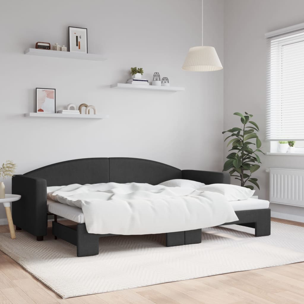 Slaapbank met onderschuifbed 80x200 cm stof zwart is nu te koop bij PeponiXL, paradijselijk wonen!
