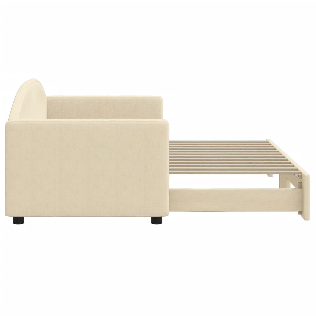 Slaapbank met onderschuifbed 80x200 cm stof crèmekleurig is nu te koop bij PeponiXL, paradijselijk wonen!