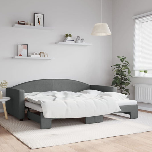 Slaapbank met onderschuifbed 90x200 cm stof donkergrijs is nu te koop bij PeponiXL, paradijselijk wonen!