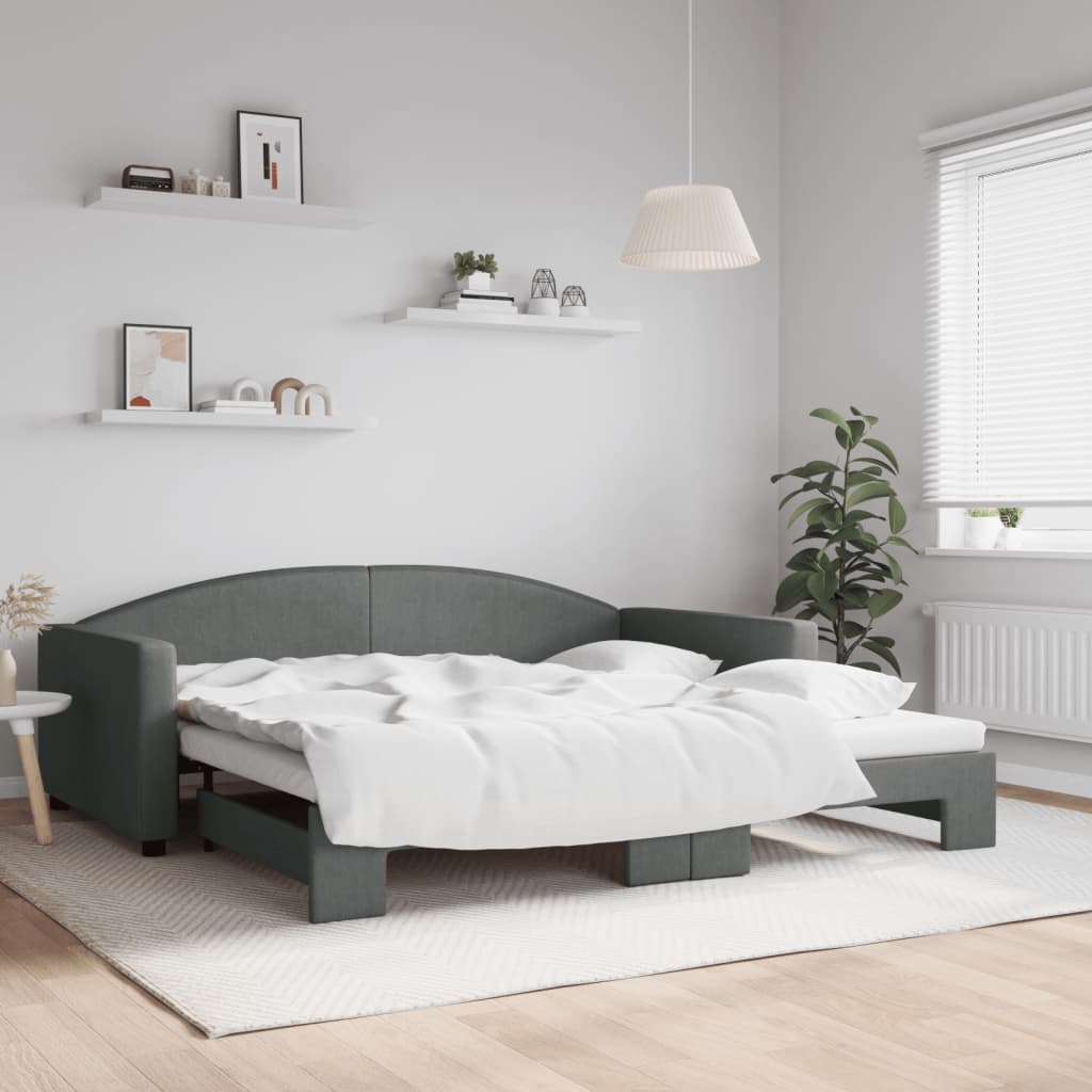 Slaapbank met onderschuifbed 100x200 cm stof donkergrijs is nu te koop bij PeponiXL, paradijselijk wonen!